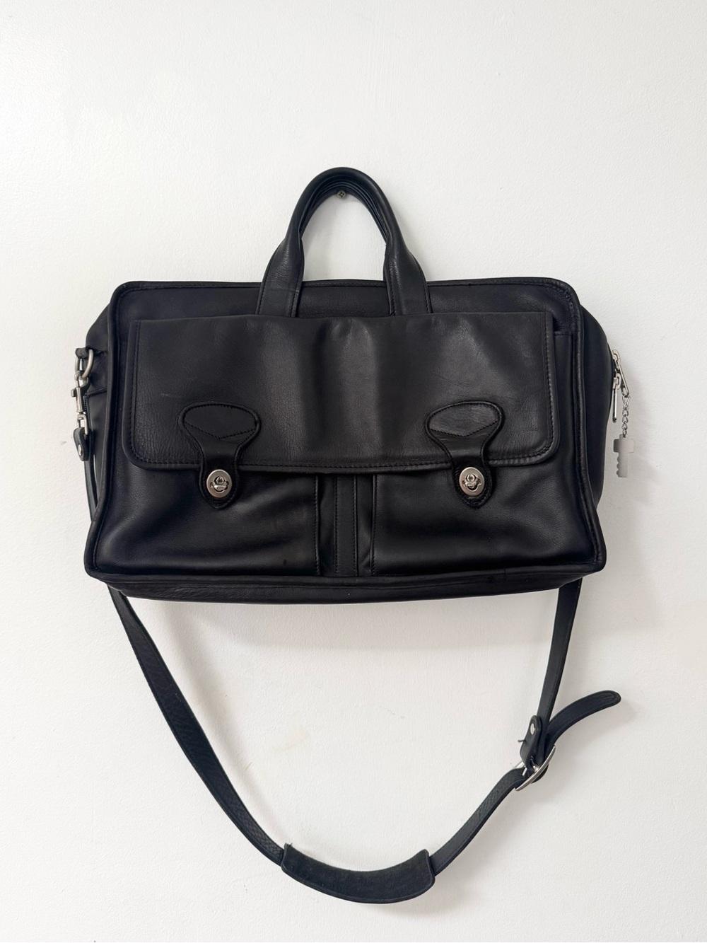 JACK GEORGES vintage black leather briefcase messenger bag